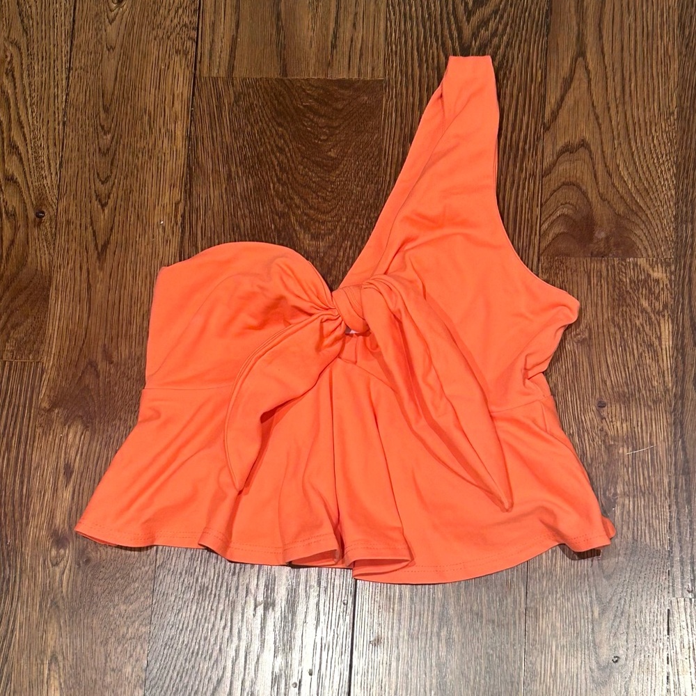 Susana Monaco Orange One Shoulder Flounce Tank Top